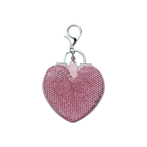 Creative Keychain Diamond-encrusted <b>Heart</b>-<b>shaped</b> Mirror Keychain Portable Folding Makeup Mirror Car Keychain Bag Pendant Women - Product Image 4