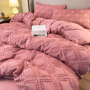 Set di Biancheria da Letto di Lusso Geometrico <span class=keywords><strong>Rosa</strong></span> in Microfibra con <span class=keywords><strong>Copripiumino</strong></span> a Fiori, 4 Pezzi per Casa e Hotel - Product Image 2