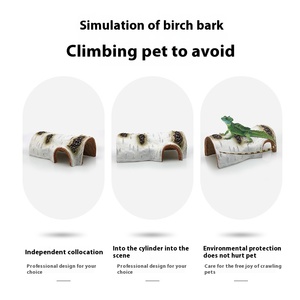 Reptiel Terrarium <span class=keywords><strong>Aquarium</strong></span> Decor Hars Vishuid Huis Met Schors Simulatie Berkenhouten Boog En Huisdiervriendelijk Ontwerp - Product Image 3