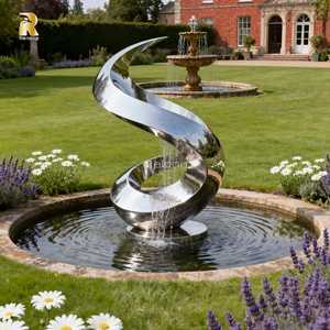 Statua <span class=keywords><strong>fontana</strong></span> d'acqua in acciaio inox lucidato grande arte astratta per parco giardino all'aperto - Product Image 5