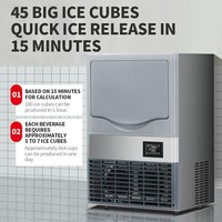 Machine à glaçons entièrement automatique Baiwin 60 kg/24 h, machine à glaçons commerciale pour les magasins de bubble tea