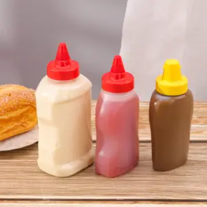 Red Twist Cap Yellow Flip Silicone Lid 170ml 250ml 360ml Mayonnaise Ketchup curry paste Sauce Bottle Squeeze Plastic Bottle