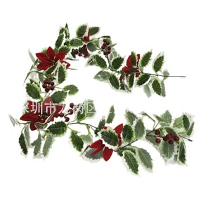 Fanxin Crafts Christmas Garland Artificial Poinsettia And Berries <b>Wreath</b> <b>Decoration</b> For Home Holiday Decor - Product Image 1