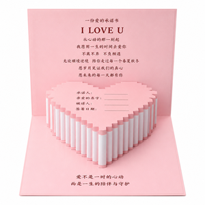 Tarjeta de felicitación plegable 3D con forma de corazón rosa, tarjeta de carta de amor, regalo de arte en papel impreso personalizado - Product Image 1