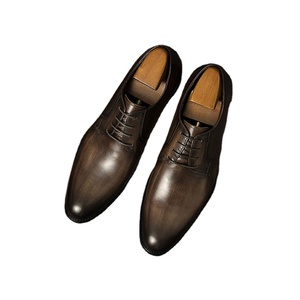 2025 High-End Handmade Men's VALENTINA Leather <b>Pointed</b> Toe Formal Business Derby Lace-Up Closure Anti-Slip Customizable Rubber - Product Image 1