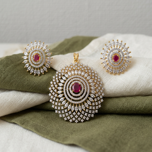 Ensemble collier et boucles d'oreilles élégants et tendance en laiton plaqué or avec zircon, pour femme, mariage - Product Image 1