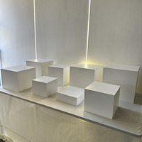 Support de Présentation Cube Carré Blanc en Acrylique pour Plats Froids, Pause-Café, Gâteaux et Snacks, Présentoirs Buffet en Acrylique
