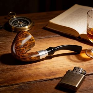 Briar Wood Smoking Pipe Bent Type With Aluminum Rings Handcrafted Traditional Style Tobacco Pipe For Personal Gift - Product Image 1