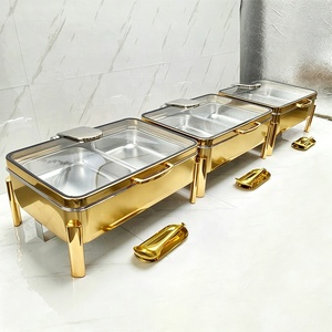 Calentador de Comida Cuadrado Hidráulico de Acero Inoxidable <span class=keywords><strong>Dorado</strong></span> de 9L para Buffet de <span class=keywords><strong>Hotel</strong></span>, con Calentamiento Eléctrico y a Combustible - Product Image 6
