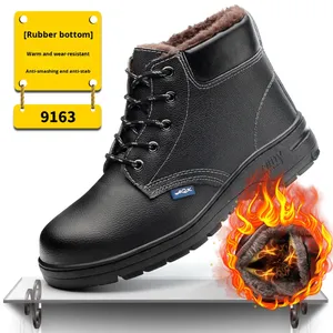 Chaussures <span class=keywords><strong>de</strong></span> sécurité d'hiver pour hommes, montantes, embout en acier, anti-écrasement, anti-perforation, doublées <span class=keywords><strong>de</strong></span> polaire, rembourrées <span class=keywords><strong>de</strong></span> coton, surface en cuir imperméable - Product Image 6