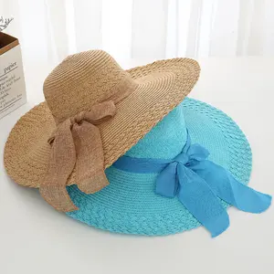 Yeni büyük kenarlı yay kadın hasır şapka orman tarzı kore versiyonu açık plaj şapkası sahil güneş koruma ve güneşlik şapka