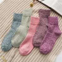 Chaussettes en laine tricotée thermiques en cachemire pour femmes, style rétro, en gros