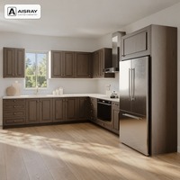 Armoires de cuisine en chêne blanc au design classique, aménagement en L, boîtes d'armoires en panneaux de particules et dimensions personnalisées