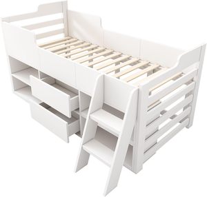 Cama <span class=keywords><strong>de</strong></span> cabina <span class=keywords><strong>de</strong></span> madera para niños <span class=keywords><strong>de</strong></span> 3 pies, marco <span class=keywords><strong>de</strong></span> cama para dormir medio con estante <span class=keywords><strong>de</strong></span> almacenamiento, escalera, cama baja para dormir, niños, niños y niñas - Product Image 5