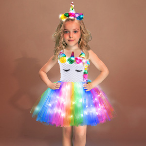Vestito Tutu in Chiffon per Bambine con Bretelle, 22 Colori Assortiti, Stile Europeo e Americano, Gonna con Bretelle <span class=keywords><strong>Unicorno</strong></span> per Spettacoli, <span class=keywords><strong>Principessa</strong></span> Luminosa a LED - Product Image 1