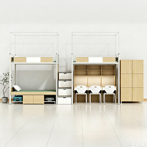 Meubles d'école modernes en métal, lit superposé avec bureau d'ordinateur et ensemble pour trois personnes - Product Image 5