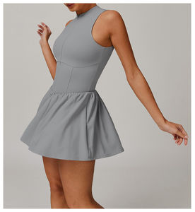 Женское дышащее теннисное платье с шортами-юбкой А-силуэта, воротником-стойкой и молнией, для активного отдыха и фитнеса, цельное - Product Image 5