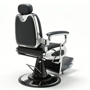 Sillón de Barbero Hidráulico Negro Acanalado, Silla de Peluquería Tapizada con Reposapiés, Muebles de Salón - Product Image 6