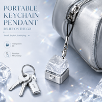 Porte-clés clavier mécanique personnalisé en fibre de carbone, capuchon de touche effet glace craquelée, fidget clicker, lumière LED optionnelle, support de clé, pendentif cadeau