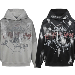 Felpa con Cappuccio Personalizzata con Graffiti di <span class=keywords><strong>Ragno</strong></span> Dipinto, Stile Retrò, Casual Oversize per Uomo, 100% Cotone, Ricamata, Vintage - Product Image 2