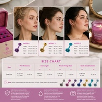 Anting-anting titanium ASTM F136 bentuk bunga, flat back, labret stud, helix cartilage, ulir dalam, perhiasan tindik