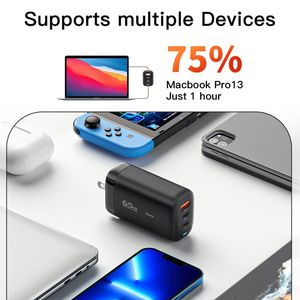 อะแดปเตอร์ชาร์จอเนกประสงค์แบบ2 in 1 USB Type C 65W GAN ชาร์จเร็ว Type-C 3พอร์ตสำหรับโทรศัพท์มือถือ - Product Image 6