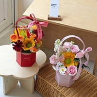 Boîte à fleurs en carton hexagonale à pois de style coréen, petite, à tenir à la main, pour emballage de bouquet DIY, boîte vide pour fleurs