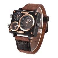 Montre Oulm 3595 de luxe pour homme, bracelet en cuir, montre à quartz, horloge masculine, plusieurs fuseaux horaires, montres de sport carrées, Relogio Masculino