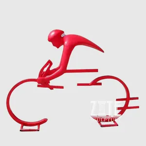 户外抽象运动雕塑玻璃纤维树脂人物骑自行车雕像