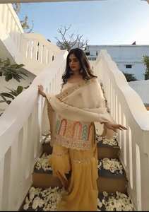 À la mode Bollywood 5mm séquence travail broderie haut Sharara Palazzo Dupatta indien nouveau Design lourd Faux Georgette indien - Product Image 5