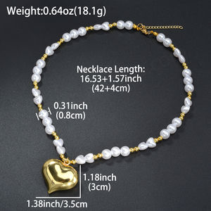 Collier personnalisé en or 14 carats plaqué or avec perle et cœur pour femme - Product Image 6