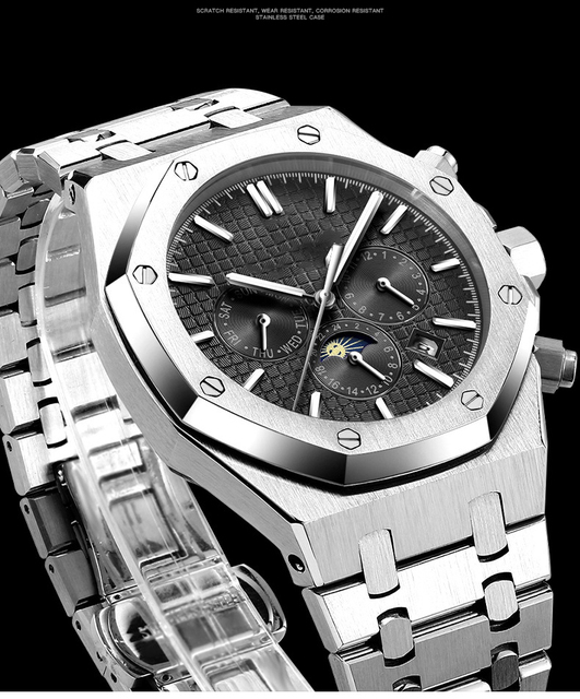 OEM Stainless Steel Men's Luxury Mechanical Watch with Glass Dial and Pointer Hands Water Resistant Watch for Men