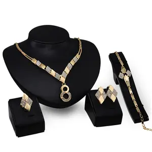 Hot Selling Jewelry Sets Alloy Crystal Concise Style 4PCS Jewelry Set Earring Rings Necklace Jewelry sets for Women