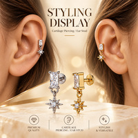 Boucles d'oreilles pendantes en forme de goutte d'eau avec zircone cubique en acier inoxydable 316L à dos plat pour femmes, pour piercing au cartilage et superposition d'oreilles