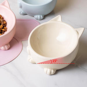C-Shaped Padrão Sólido inclinada Cerâmica <span class=keywords><strong>Pet</strong></span> <span class=keywords><strong>Bowl</strong></span> Moderno Levantado Suporte De Madeira Fácil Limpo Design Destacável para Gatos Cães De Pequeno Porte - Product Image 5
