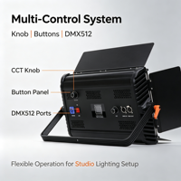 Luz LED Profesional de Estudio de 200W, CRI97, Temperatura de Color 3200K-5600K, Aleación de Aluminio, Voltaje Universal, Control DMX512 para Transmisión en Vivo