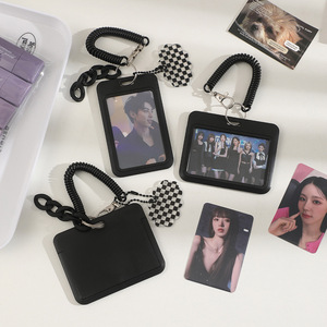 Kpop Style Black Checker Card Sleeve for Student ID Polaroid Mini Photo Card Case Keychain