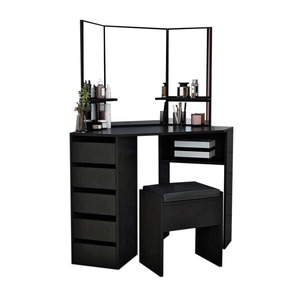 Top Rated Mdf <strong>Black</strong> Mirror Drawer Makeup <strong>Vanity</strong> <strong>Table</strong> Dressing <strong>Table</strong> with Stool - Product Image 3