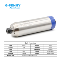 Kit moteur de broche refroidi par eau G-penny 2,2 kW ER20 D80 pour le travail du bois, type balle, 220 V/110 V, avec variateur de fréquence H100, roulement de fraisage