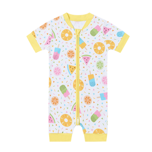 Logo personnalisé imprimé 95% bambou 5% Spandex bébé enfant en bas âge à manches courtes barboteuse enfant pyjamas vêtements de couchage - Product Image 2