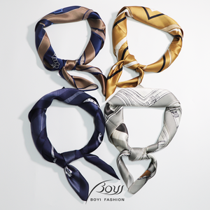 Bufanda de seda satinada cuadrada impresa personalizada de alta calidad Diseño floral digital para la Moda de Primavera Patrón sólido con etiqueta de diseñador - Product Image 4