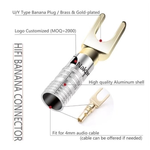 Enchufe en Y medio Cobre Cabezal chapado en oro Conector de banana Enchufe de altavoz Conector de cable de audio Cable rojo y negro - Product Image 5