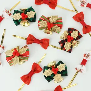 Wholesale Home DIY Crafts Christmas Tree Ornament Hanging Wreath Wrapping Decoration Ribbon Gift Bows With Jingle Bell Pendant