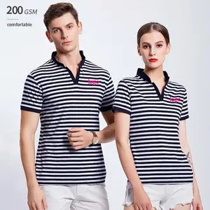 wholesale black and white striped polo shirt V neck men's striped t shirt custom logo