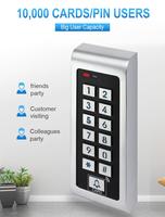 Sistema de Control de Acceso con Teclado Retroiluminado para 10,000 Usuarios, Botones Metálicos, Resistente al Agua IP66, con Lector de Tarjetas RFID