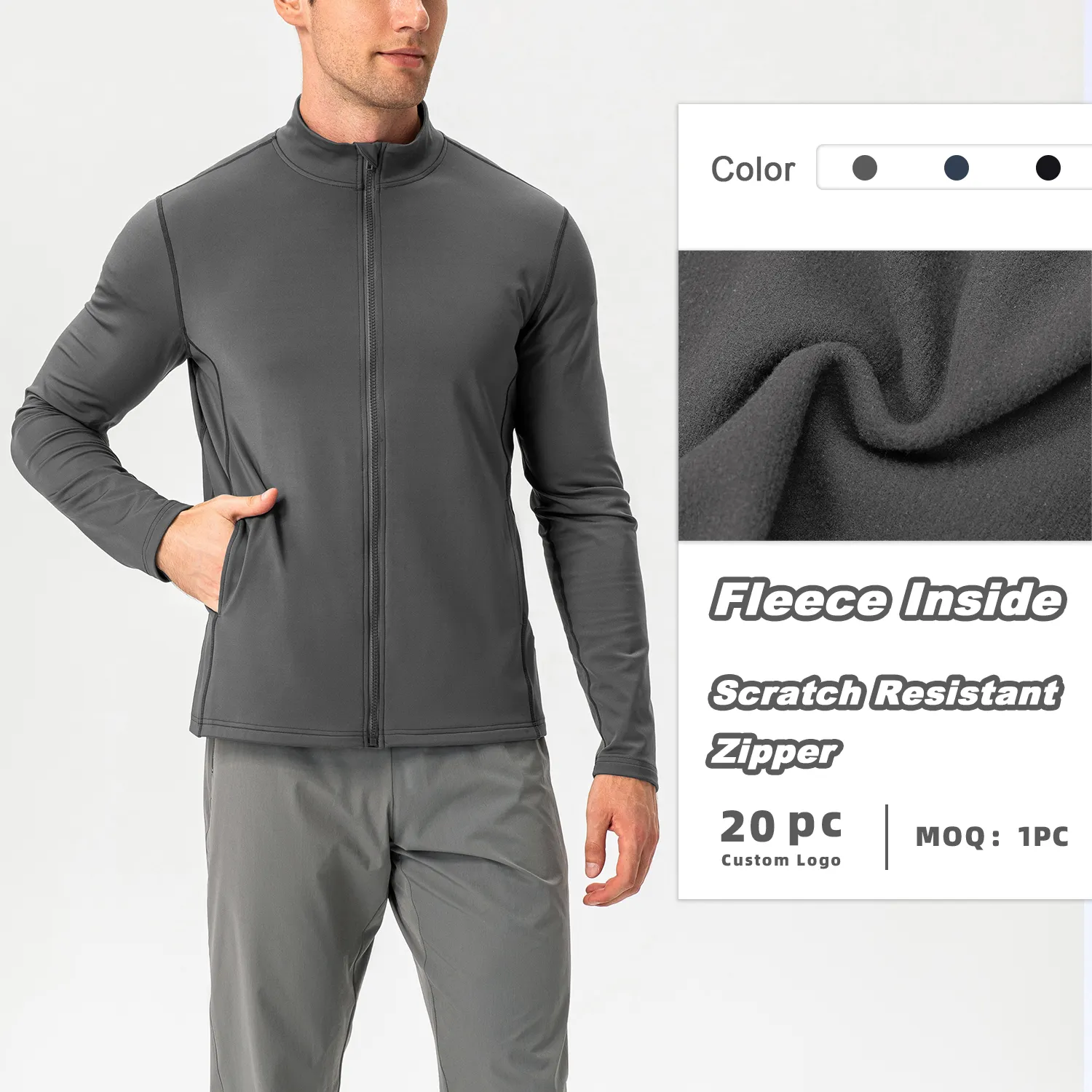 Kas erkek polar sıcak spor ceket Slim Fit Zip Up koşu açık cepler ile ceketler