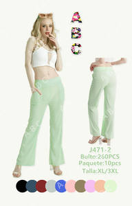 Pantalones de mujer de cintura alta, pierna ancha, largos, holgados, de color liso, de tela crepé, transpirables, casuales de verano, con cintura elástica - Product Image 3