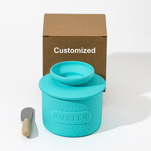 European Farmhouse Kitchenware Set Hot Sale Air-Tight <b>Storage</b> <b>Container</b> Silicone Butter Dish Knife Ceramic Base Dishes Plates - Product Image 2