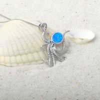 Vente flash - Collier pendentif pieuvre en argent sterling 925 avec opale bleue pour femmes - Bijoux d'été