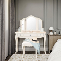 Ensemble de table de maquillage de vanité de style français avec poignées en cristal tabouret rembourré de meubles de chambre à coucher de luxe pour une utilisation en appartement
